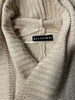 Cream Draped Open-Front Knit Cardigan Boho Sweater Size XS